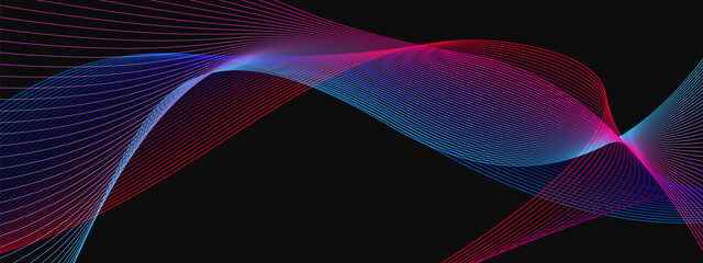 Wall Mural - Abstract magenta and blue wave vector on the black background, bright pink, minimal business design backdrop, simple futuristic graphic design