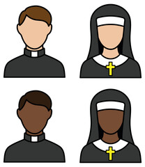 Wall Mural - Priest or Minister and Nun Profile Avatars - Color