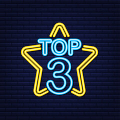 Wall Mural - Top 3 - Top Ten gold with blue neon label on black background. Vector illustration.