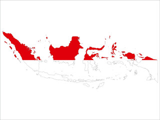 Poster - Map of Indonesia with national flag
