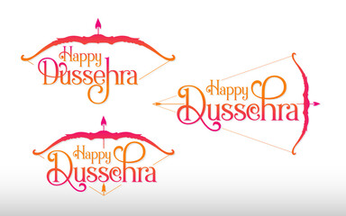 Happy Dussehra Festival Text Typography Design Set Vector Illustration 