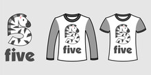 Set Of Two Types Of Clothes With Number Five Zebra Shape On T-shirts Free Vector