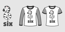 Set Of Two Types Of Clothes With Number Six Zebra Shape On T-shirts Free Vector