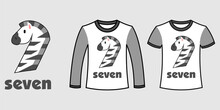 Set Of Two Types Of Clothes With Number Seven Zebra Shape On T-shirts Free Vector