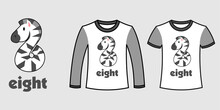 Set Of Two Types Of Clothes With Number Eight Zebra Shape On T-shirts Free Vector