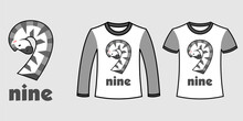 Set Of Two Types Of Clothes With Number Nine Zebra Shape On T-shirts Free Vector