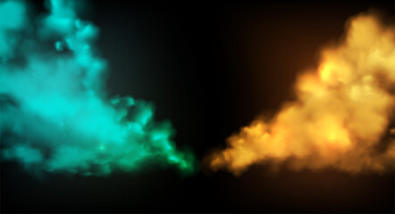 Wall Mural - smoke stage vector background. abstract blue and gold fog
