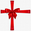 © Olga Moonlight - Beautiful red bow with crosswise ribbons with shadow, isolated on transparent background. Transparency only in vector format
