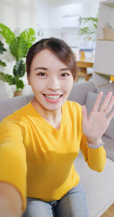 Canvas Print - asian woman has video chat