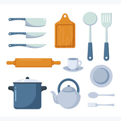  Set of cookware design template for home and restaurant