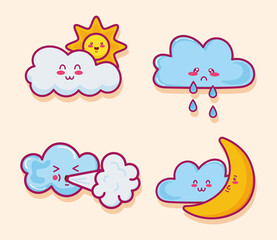 Poster - kawaii clouds four characters