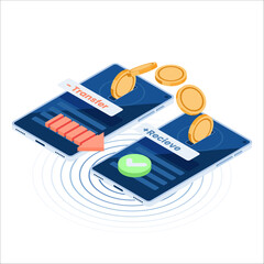 Poster - Isometric Money Transfer from Online Banking to Another Smartphone