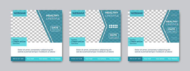 Creative of health social media post templates. Suitable for health webinars, health poster, business webinar, online classes and other online seminars.