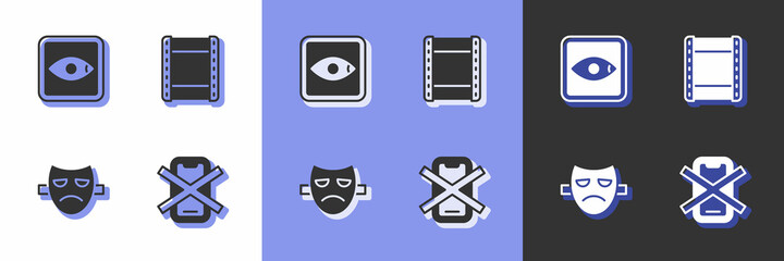 Poster - Set No cell phone, Rating movie, Drama theatrical mask and Play video icon. Vector