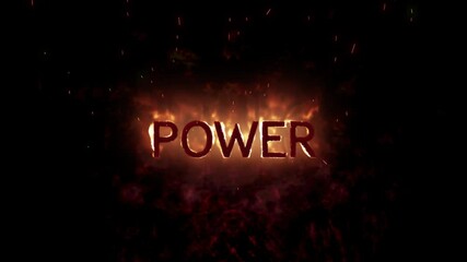 Sticker - Animation of power text in burning flames over dark background