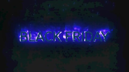 Sticker - Animation of black friday text in burning flames over dark background