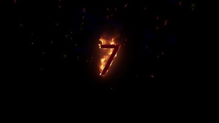 Sticker - Animation of 7 text in burning flames over black background