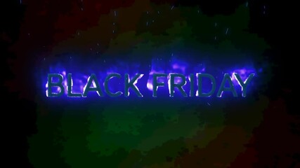 Sticker - Animation of black friday text in burning flames over dark background