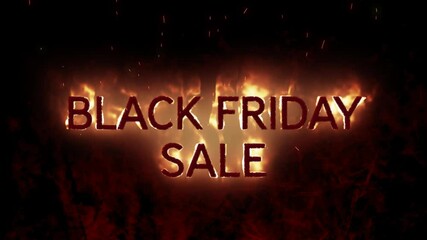 Sticker - Animation of black friday sale text in burning flames over dark background