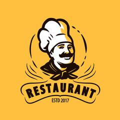 Wall Mural - Restaurant logo. Chef man emblem. Cooking, food concept vector illustration