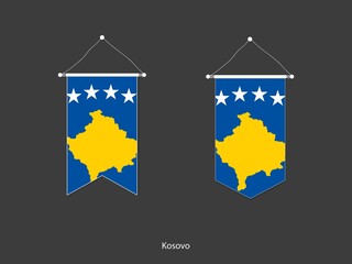 2 style of Kosovo flag. Ribbon versions and Arrow versions. Both isolated on a black background.