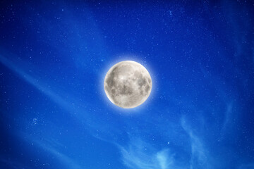 Wall Mural - big full moon on night sky with stars