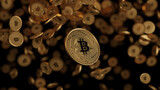 Fototapeta  - Bitcoin moneta w tle spadają kryptowaluty