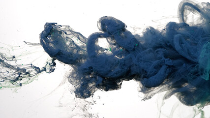 Wall Mural - Gray-blue cloud of ink on a white background. Abstract background. Drops of dark blue ink in water. Colored acrylic paints in water.