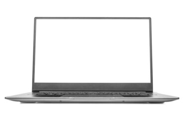 Poster - Laptop with blank screen isolated on white background, aluminium body. Laptop white gray mockup isolated object on white background