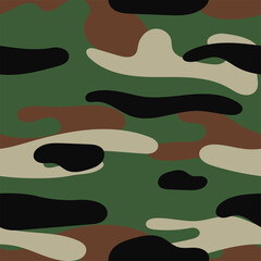 Wall Mural - Military camouflage seamless pattern. Khaki texture. Trendy background. Abstract color vector illustration. For design wallpaper, fabric, wrapping paper.