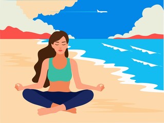 Poster - woman on the beach Yoga relax 