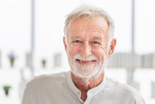 Portrait Of Happy Senior Man Looking At Camera, Smiling Elderly Caucasian Old Man