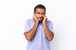 © luismolinero - Young Ecuadorian man isolated on white background frustrated and covering ears