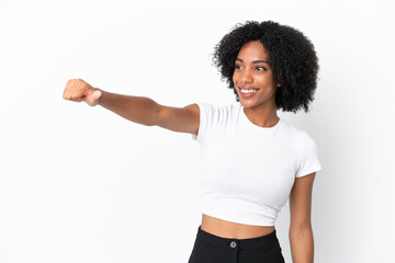 Wall Mural - Young African American woman isolated on white background giving a thumbs up gesture