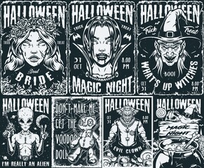 Sticker - Happy Halloween vintage monochrome posters