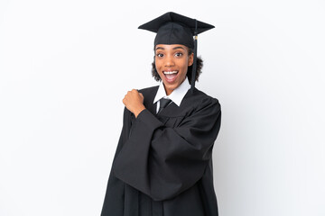 Sticker - Young university graduate African American woman isolated on white background celebrating a victory