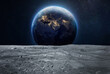 canvas print picture - Moon surface and Earth at night in deep space. Planet and satellite. Artemis space program. Elements of this image furnished by NASA