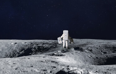 Poster - Astronaut on surface of Moon. Apollo space program. Artemis program. Elements of this image furnished by NASA.