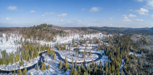 Wall Mural - Aerial Of Mountain and River In Winter