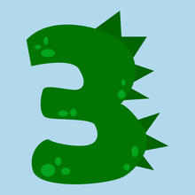 Dinosaur-style Numbers, Green With Spikes, For Holidays, Vector Drawing