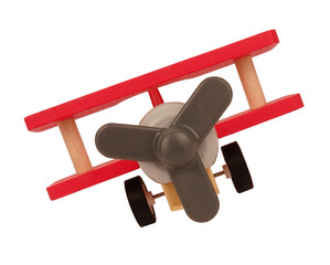 Wall Mural - Wooden vintage plane toy isolated on white background. Childhood memories concept