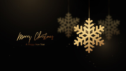 Poster - Christmas background. Abstract golden mobile snowflake hanging. Vector illustration