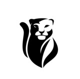 Fototapeta  - snow leopard or wild puma black and white vector outline portrait - animal head simple monochrome design