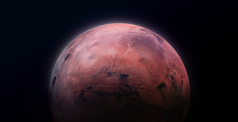 Poster - Planet Mars surface. Exploration and expedition on red planet. Red planet isolated on black background. Elements of this image furnished by NASA
