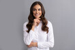© Olena - Thoughtful professional woman employee think smiling grey background, thinking