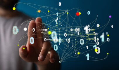 Aufkleber - Digital cyberspace with particles and Digital data network connections concept.