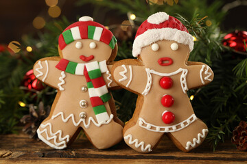 Wall Mural - Delicious homemade Christmas cookies and festive decor on wooden table