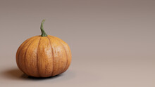 Seasonal Background Image With Copy-space. Pumpkin On Dusty Pink Color. Autumn Concept.