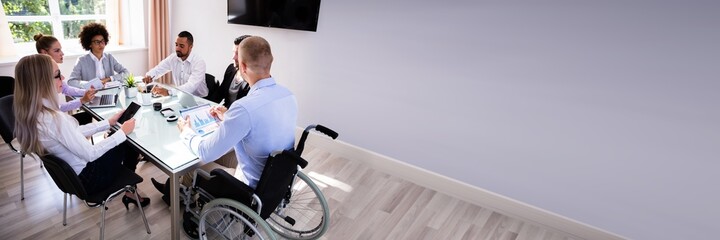 Poster - Disabled Manager Sitting With His Colleagues