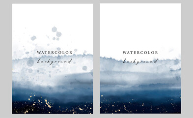 Wall Mural - Set of vector watercolor universal backgrounds with gold glitter	